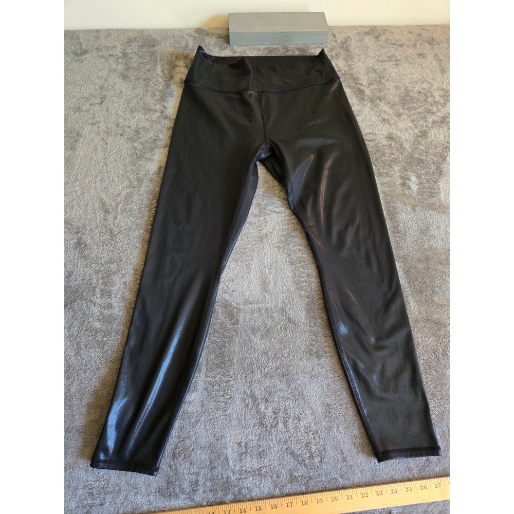 Fabletics Leggings Women Small Black Good Faux Leather High Rise Shiny Metallic